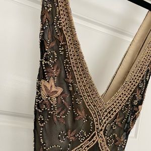 Cache cream chartreuse beaded gown